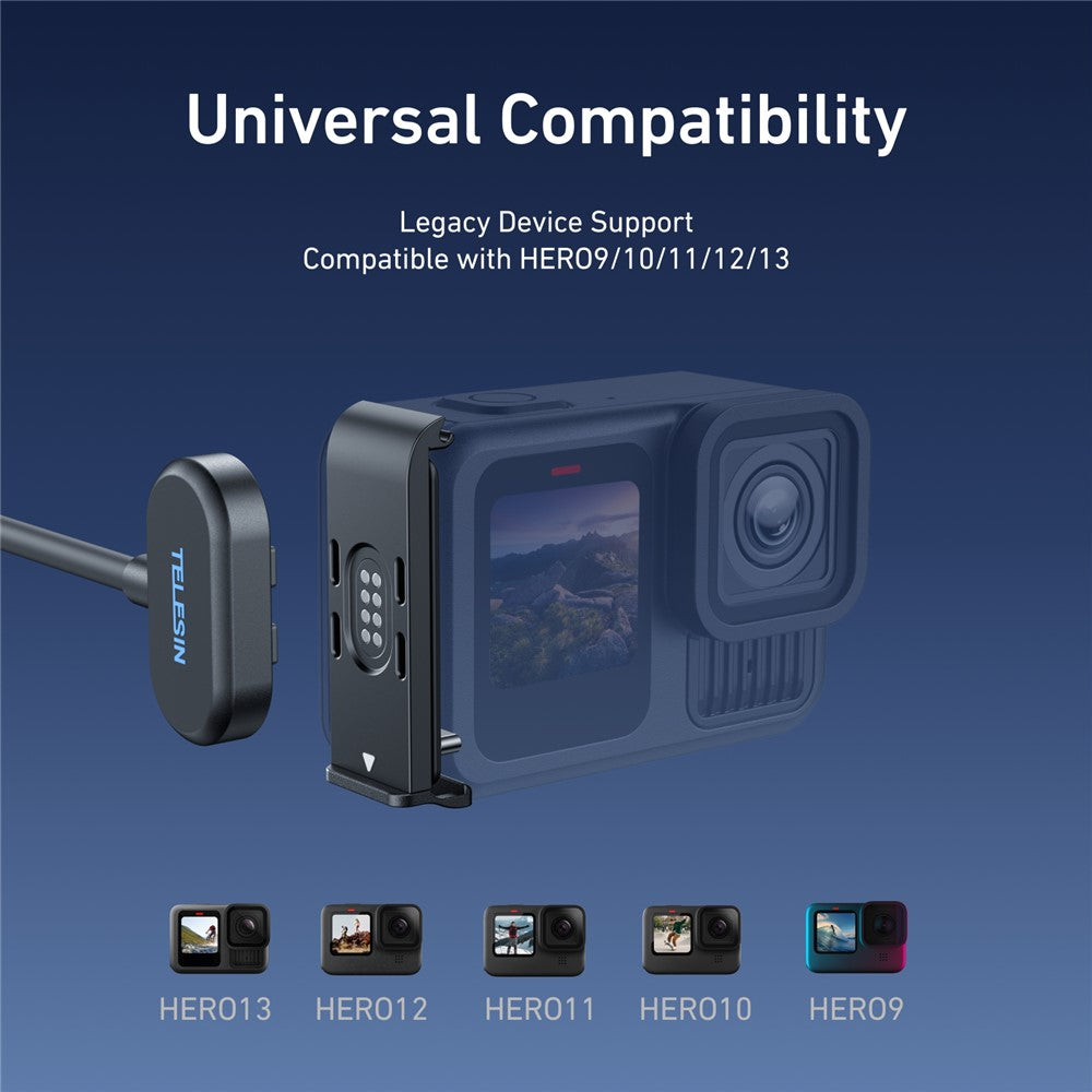 TELESIN S6-CLC-01-TGP For GoPro Hero 13 / 12 / 11 / 10 / 9 Magnetic Charging Cable with Side Cover IPX5 Waterproof Quick Release