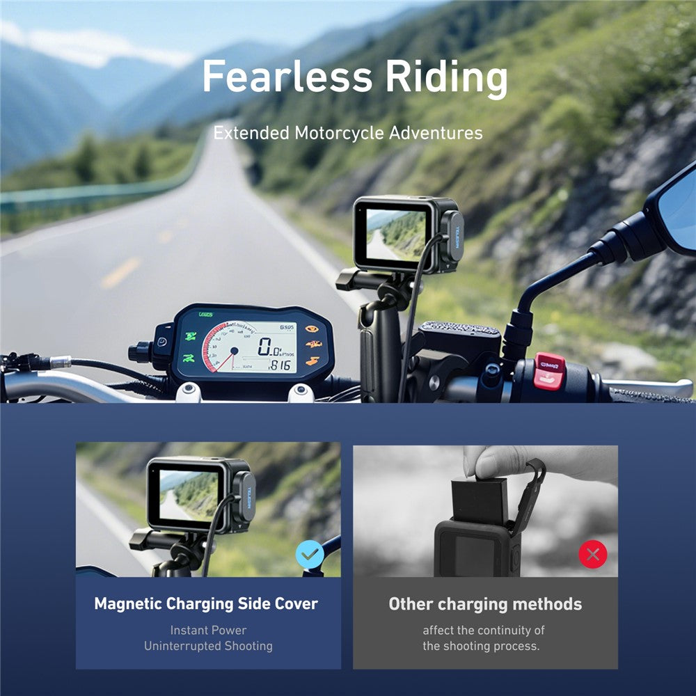 TELESIN S6-CLC-01-TGP For GoPro Hero 13 / 12 / 11 / 10 / 9 Magnetic Charging Cable with Side Cover IPX5 Waterproof Quick Release
