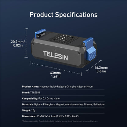 TELESIN S7-JBK-17-TDJ For DJI Osmo Nano Action Camera Magnetic Quick Release Charging Adapter Mount Base