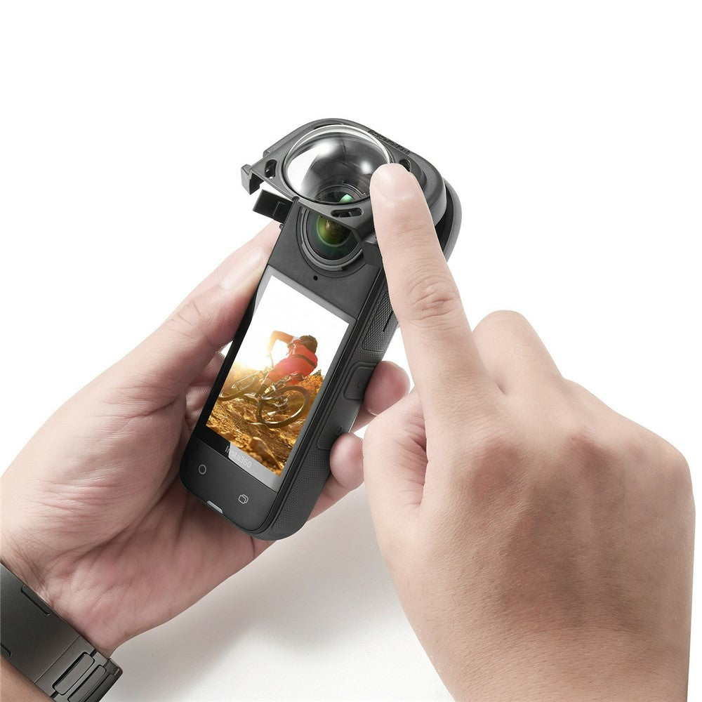 086 For Insta360 X4 Action Camera Lens Protector ABS + Tempered Glass Snap-on Lens Guard