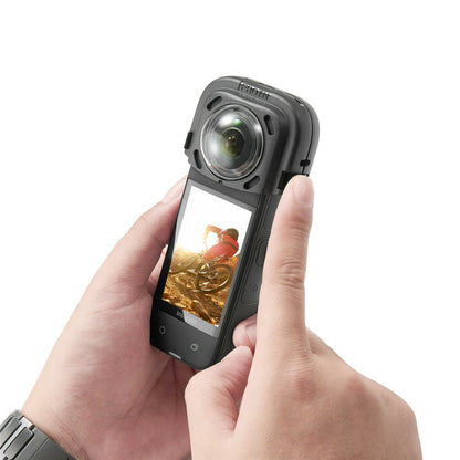 086 For Insta360 X4 Action Camera Lens Protector ABS + Tempered Glass Snap-on Lens Guard