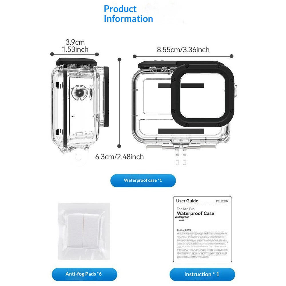 TELESIN For Insta360 Ace Pro 2 Waterproof Case 45m Underwater Diving Shell Protective Cover