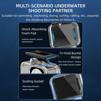 For DJI Osmo Action 6 60m Depth Camera Waterproof Case Transparent PC + Tempered Glass Anti Fog Underwater Housing