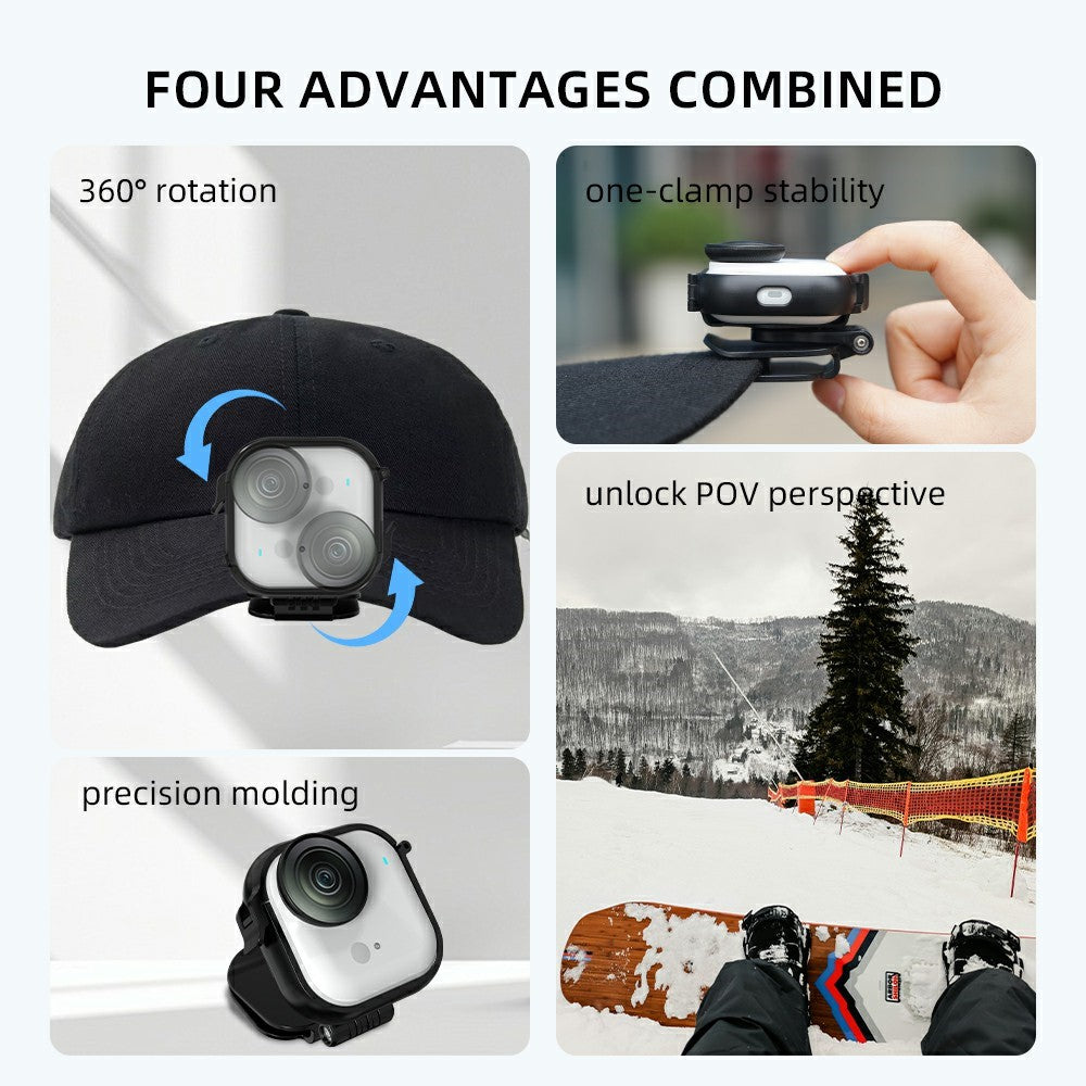 FLYMILE For Insta360 Go Ultra Cap Clip Camera Mount Baseball Hat Clip Sports Camera POV Vlog Mount