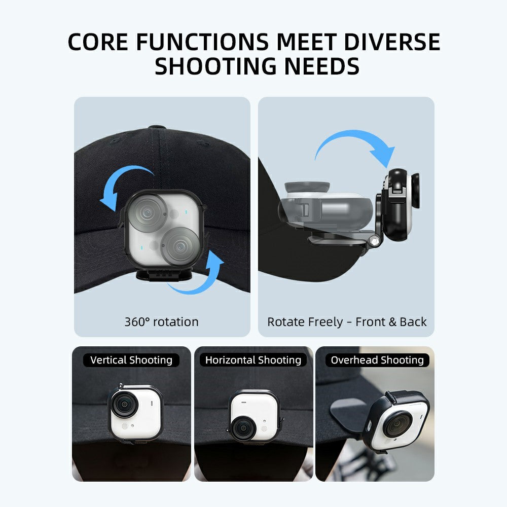 FLYMILE For Insta360 Go Ultra Cap Clip Camera Mount Baseball Hat Clip Sports Camera POV Vlog Mount