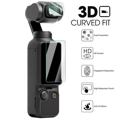 2 Sets For DJI Osmo Pocket 3 Camera Screen Film + Lens Film Tempered Glass 9H Hardness Screen Protectors