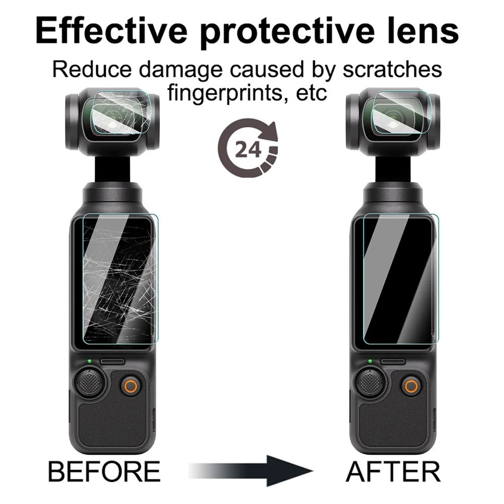 2 Sets For DJI Osmo Pocket 3 Camera Screen Film + Lens Film Tempered Glass 9H Hardness Screen Protectors