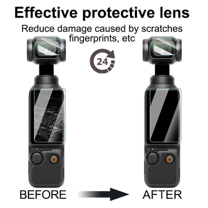 2 Sets For DJI Osmo Pocket 3 Camera Screen Film + Lens Film Tempered Glass 9H Hardness Screen Protectors