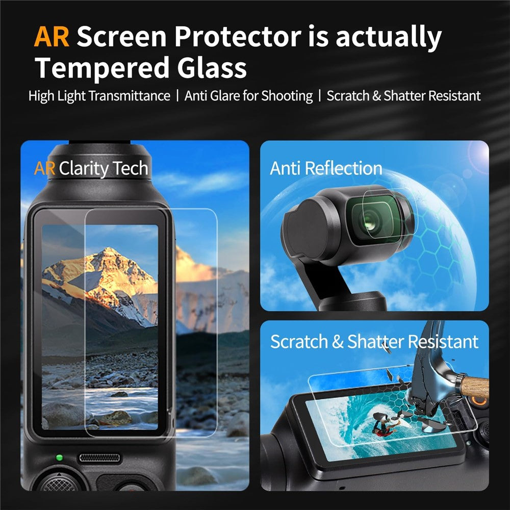 2 Sets For DJI Osmo Pocket 3 Camera Screen Film + Lens Film Tempered Glass 9H Hardness Screen Protectors
