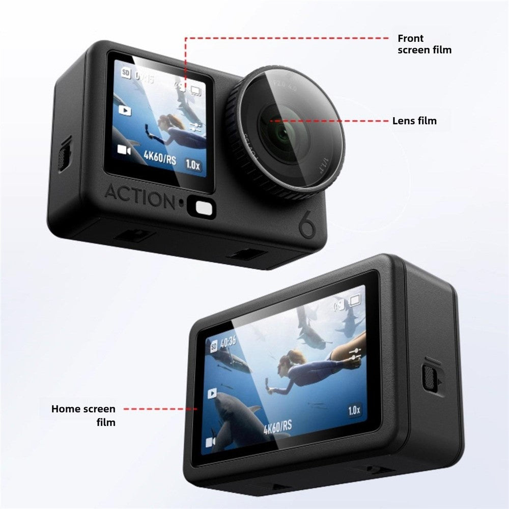 For DJI Osmo Action 6 Home Screen Film + Front Screen Film + Lens Protector Tempered Glass Camera Film Set