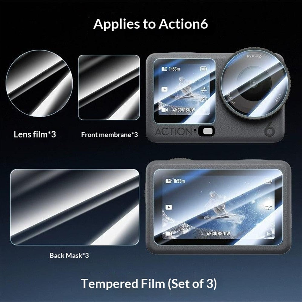 3 Sets for DJI Osmo Action 6 Home Screen Film + Front Screen Film + Lens Protector Tempered Glass Camera Film Set