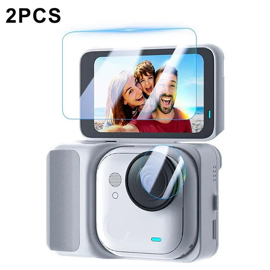 2 Sets For Insta360 Go Ultra Tempered Glass Screen Film + Soft PET Lens Protector Camera Film Set