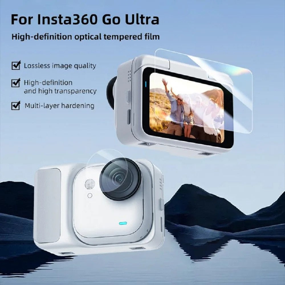 2 Sets For Insta360 Go Ultra Tempered Glass Screen Film + Soft PET Lens Protector Camera Film Set