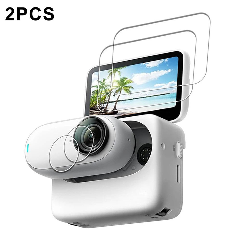 2 Sets For Insta360 GO 3S Camera Screen Film + Lens Film Tempered Glass 9H Hardness Screen Protectors
