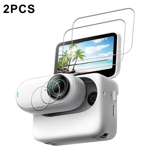 2 Sets For Insta360 GO 3S Camera Screen Film + Lens Film Tempered Glass 9H Hardness Screen Protectors