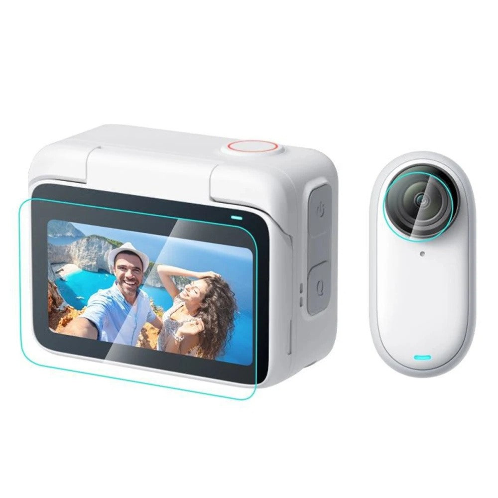 2 Sets For Insta360 GO 3S Camera Screen Film + Lens Film Tempered Glass 9H Hardness Screen Protectors