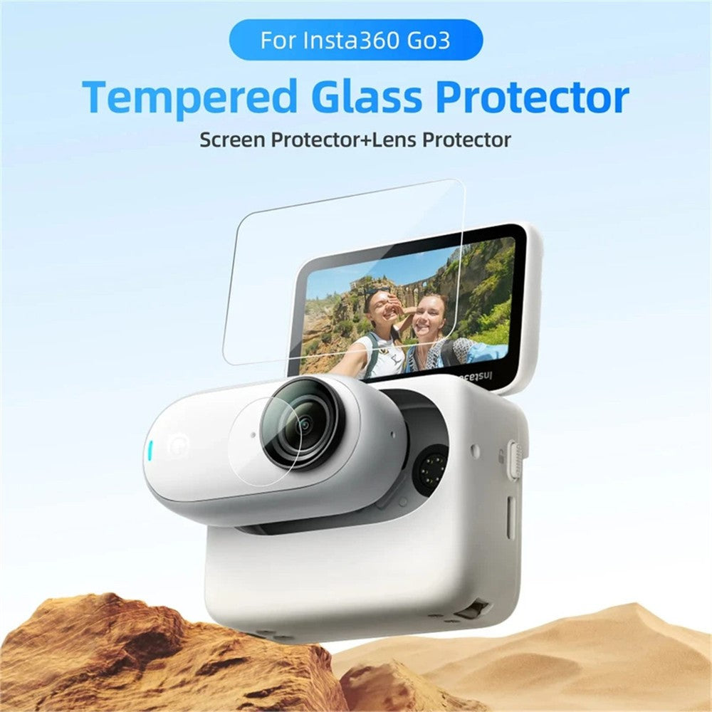 2 Sets For Insta360 GO 3S Camera Screen Film + Lens Film Tempered Glass 9H Hardness Screen Protectors
