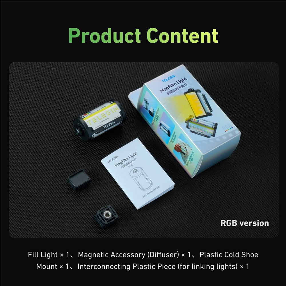 TELESIN S5-BGD-16 MagFilm Fill Light for DJI Action 6 / 5 / Pocket 3 Magnetic Cold Shoe RGB Color LED Light