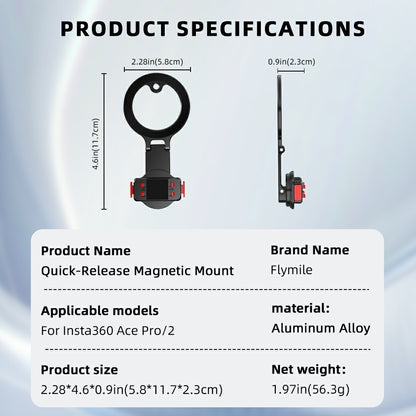 FLYMILE For Insta360 Ace Pro 2 / Ace Pro Quick Release Magnetic Mount Aluminum Alloy Camera Extension Stand
