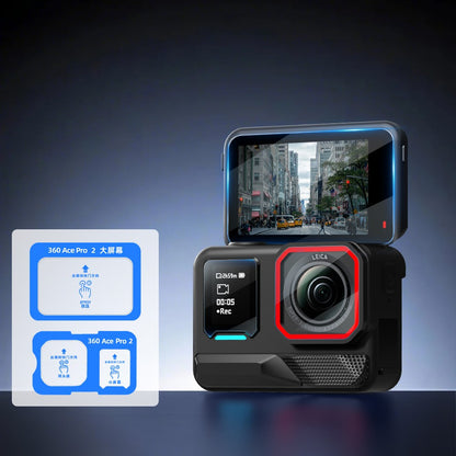 FLYMILE 1 Set For Insta360 Ace Pro 2 Camera Tempered Glass Screen Protector Front Rear Lens Film