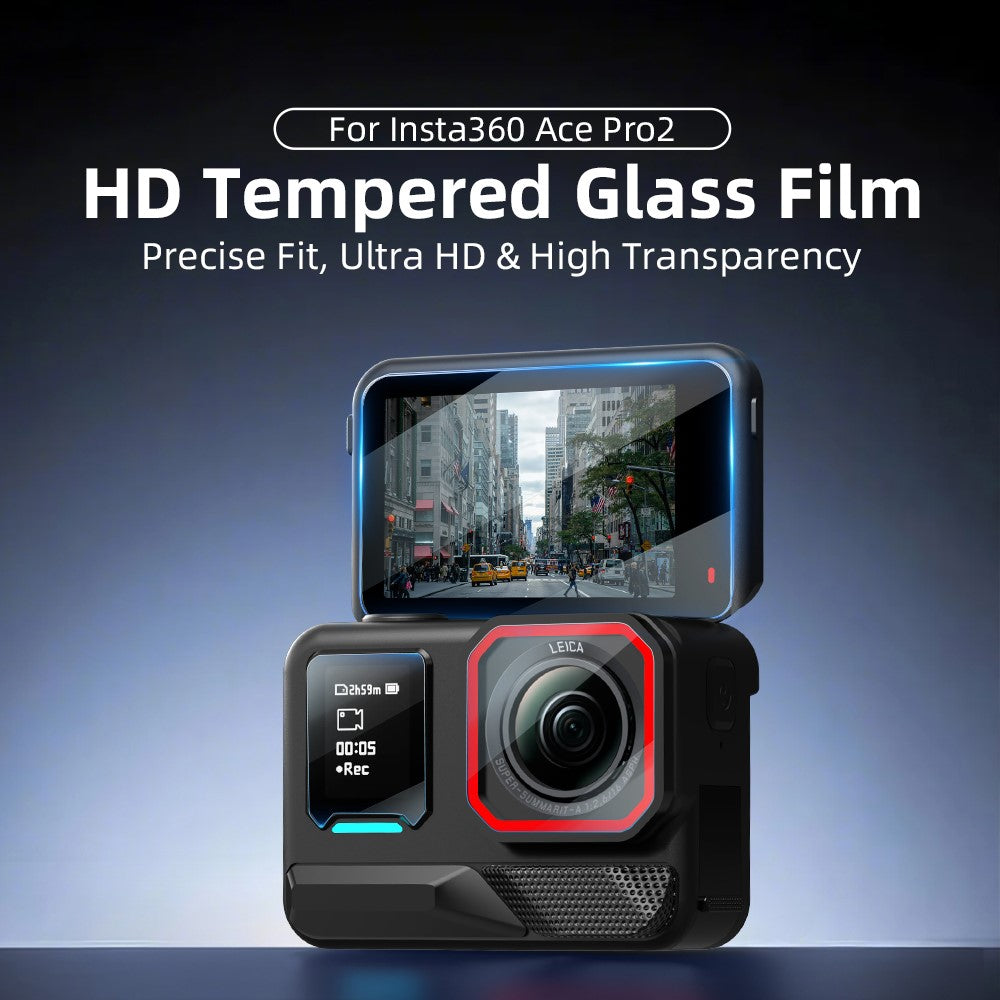 FLYMILE 1 Set For Insta360 Ace Pro 2 Camera Tempered Glass Screen Protector Front Rear Lens Film