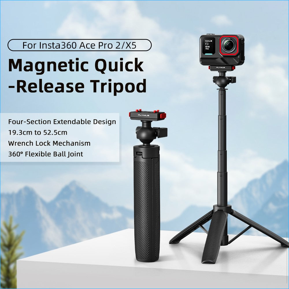 FLYMILE Magnetic Quick-Release Tripod for Insta360 Ace Pro 1  /  2  /  ACE  /  X5 2-in-1 Selfie Stick Telescopic Pole Tripod with Ball Head