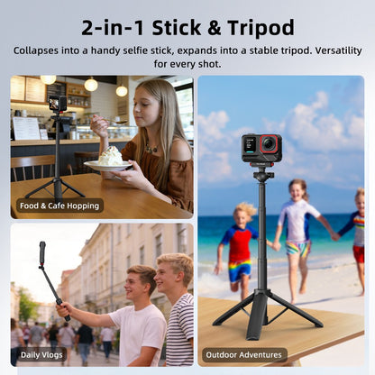 FLYMILE Magnetic Quick-Release Tripod for Insta360 Ace Pro 1  /  2  /  ACE  /  X5 2-in-1 Selfie Stick Telescopic Pole Tripod with Ball Head