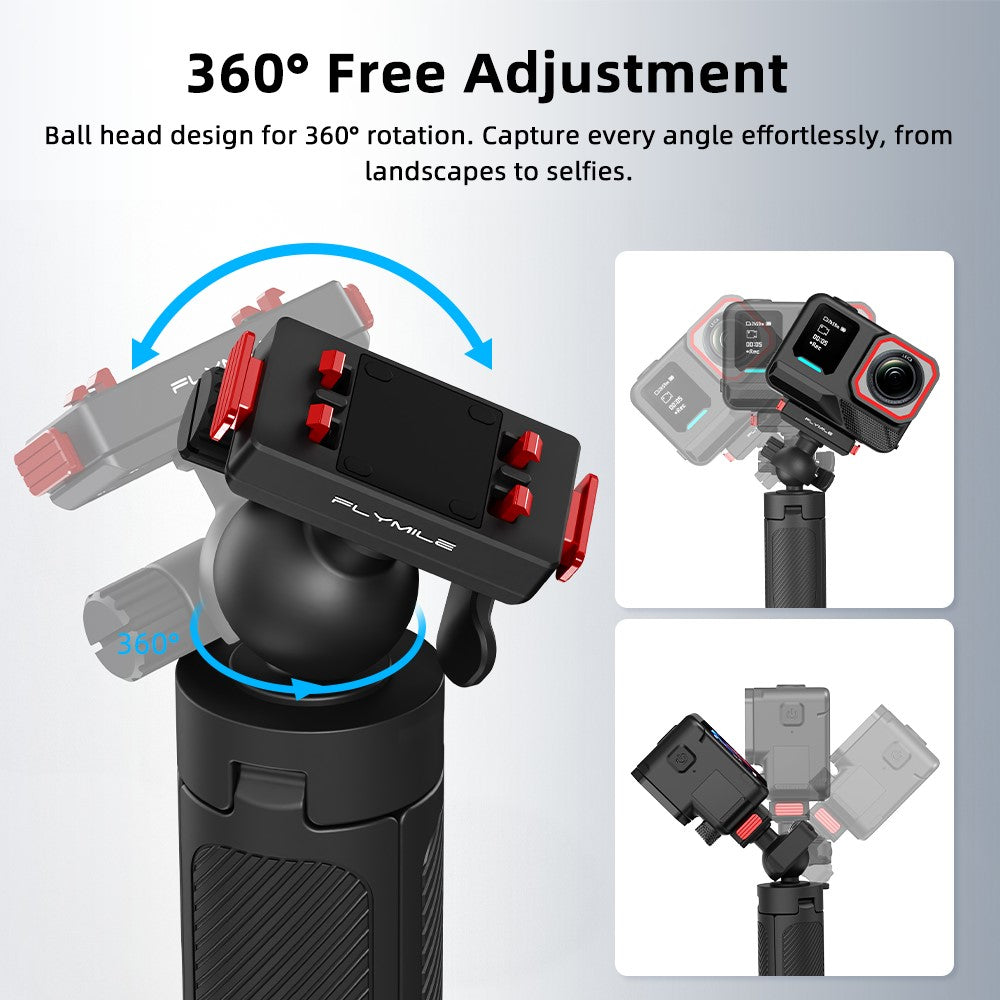 FLYMILE Magnetic Quick-Release Tripod for Insta360 Ace Pro 1  /  2  /  ACE  /  X5 2-in-1 Selfie Stick Telescopic Pole Tripod with Ball Head