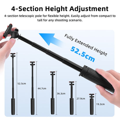 FLYMILE Magnetic Quick-Release Tripod for Insta360 Ace Pro 1  /  2  /  ACE  /  X5 2-in-1 Selfie Stick Telescopic Pole Tripod with Ball Head