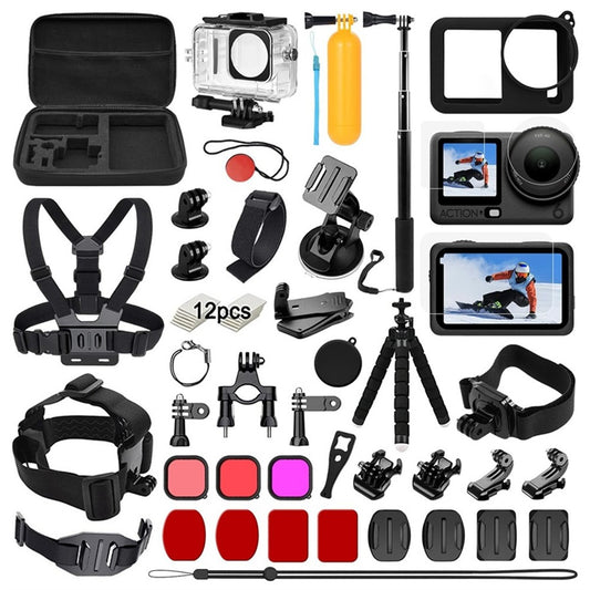 54-in-1 Action Camera Accessories Kit for DJI Osmo Action 6 Waterproof Housing Filters Tempered Glass Films Set for Cycling Diving Sports