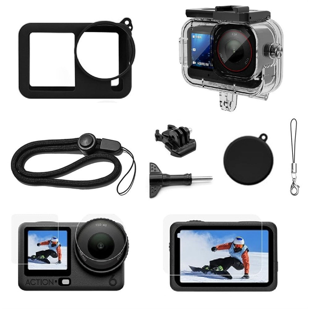 For DJI Osmo Action 6 Waterproof Case + Tempered Glass Film + Silicone Cover Accessory Kit Camera Shockproof 30m Underwater Protection Kit