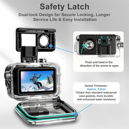 Waterproof Camera Case for DJI Osmo Action 6 30m Underwater Protection Anti-Fog Insert Dual Cold Shoe Mount Dive Cover