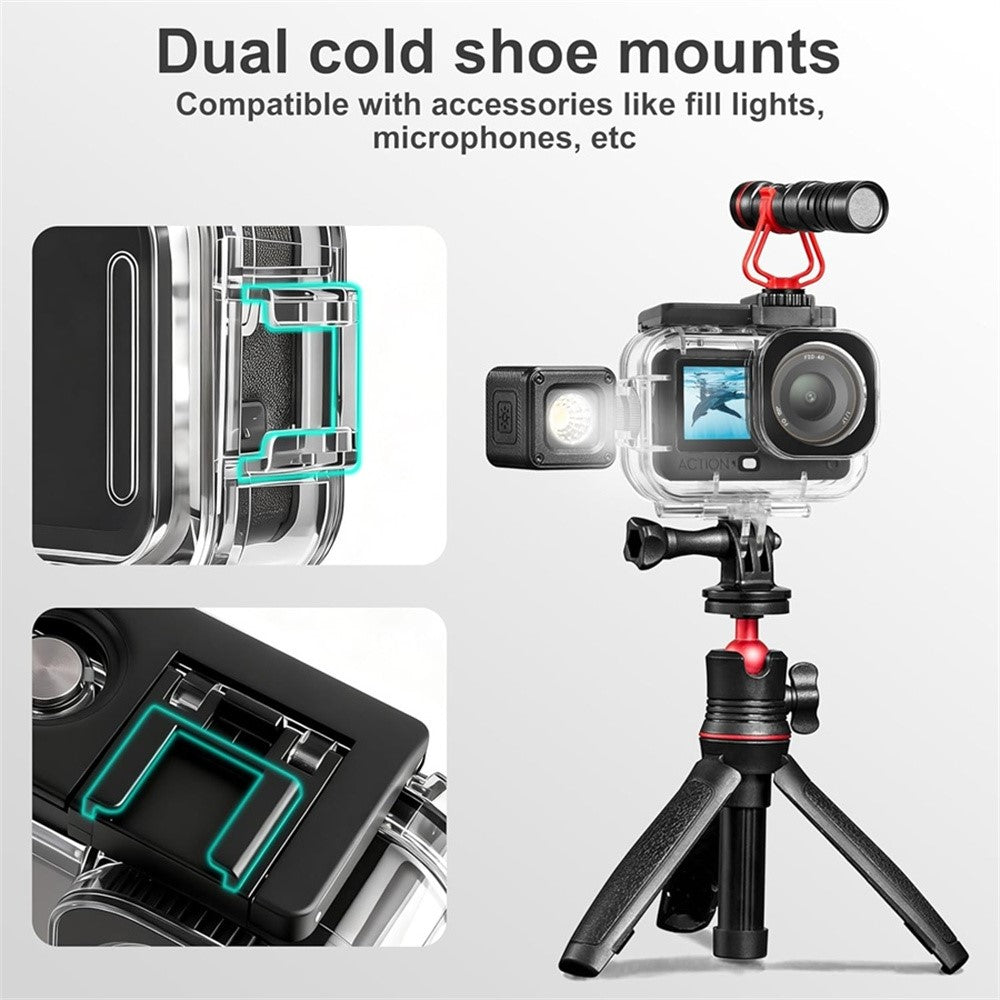 Waterproof Camera Case for DJI Osmo Action 6 30m Underwater Protection Anti-Fog Insert Dual Cold Shoe Mount Dive Cover