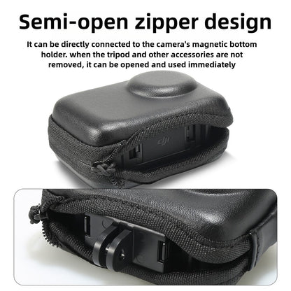 Semi-Open Hard Shell Case for DJI Osmo Action 5 Pro PU Leather Storage Bag Shockproof Portable Carrying Pouch