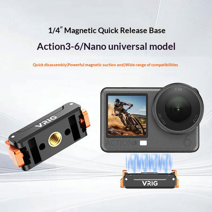 VRIG AC91 Magnetic Quick Release Mount for DJI Osmo Action 6 / 5 Pro / 4 / 3 / Nano / 360 Camera 1 / 4 Screw Base