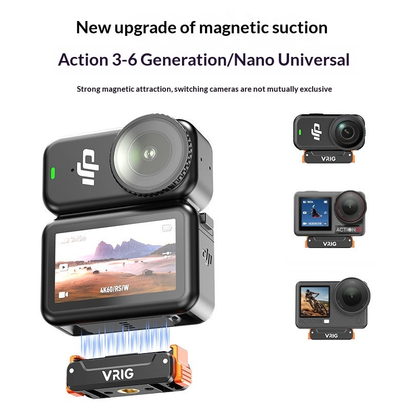 VRIG AC91 Magnetic Quick Release Mount for DJI Osmo Action 6 / 5 Pro / 4 / 3 / Nano / 360 Camera 1 / 4 Screw Base