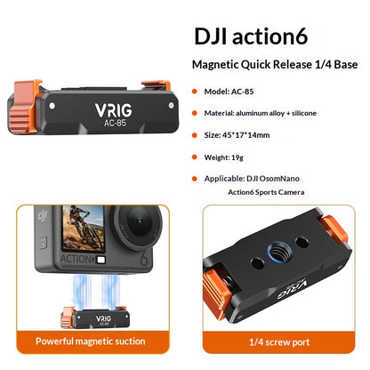 VRIG AC-85 For DJI Osmo Action 6 / Nano Quick Release Magnetic Mount Adapter with 1 / 4 Inch Screw Hole