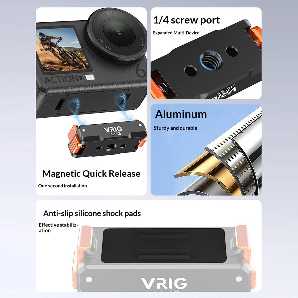 VRIG AC-85 For DJI Osmo Action 6 / Nano Quick Release Magnetic Mount Adapter with 1 / 4 Inch Screw Hole