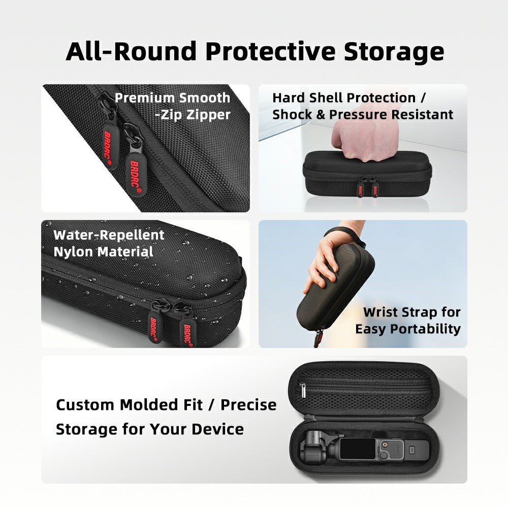 BRDRC Carrying Case for DJI Osmo Pocket 4 Nylon Hard Shell Protective Storage Bag with Wrist Strap & Carabiner