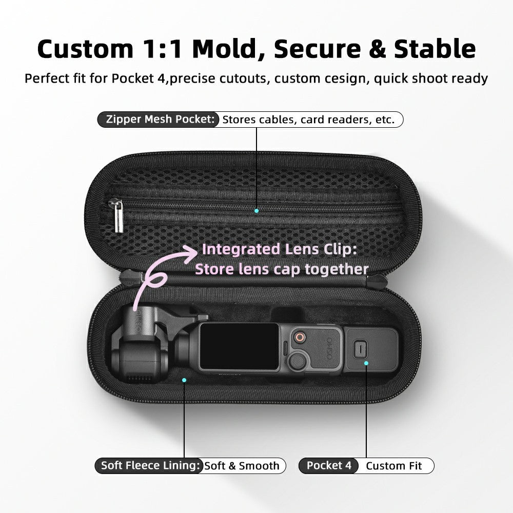 BRDRC Carrying Case for DJI Osmo Pocket 4 Nylon Hard Shell Protective Storage Bag with Wrist Strap & Carabiner
