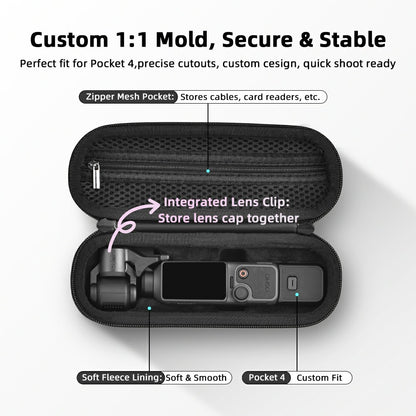 BRDRC Carrying Case for DJI Osmo Pocket 4 Nylon Hard Shell Protective Storage Bag with Wrist Strap & Carabiner