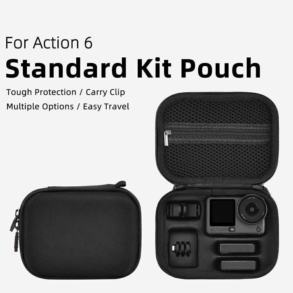 BRDRC Standard Kit Carrying Pouch for DJI Osmo Action 6  /  5 Pro  /  4 Hard Shell Case Shockproof Storage Bag with Wrist Strap & Carabiner