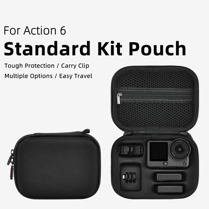 BRDRC Standard Kit Carrying Pouch for DJI Osmo Action 6  /  5 Pro  /  4 Hard Shell Case Shockproof Storage Bag with Wrist Strap & Carabiner