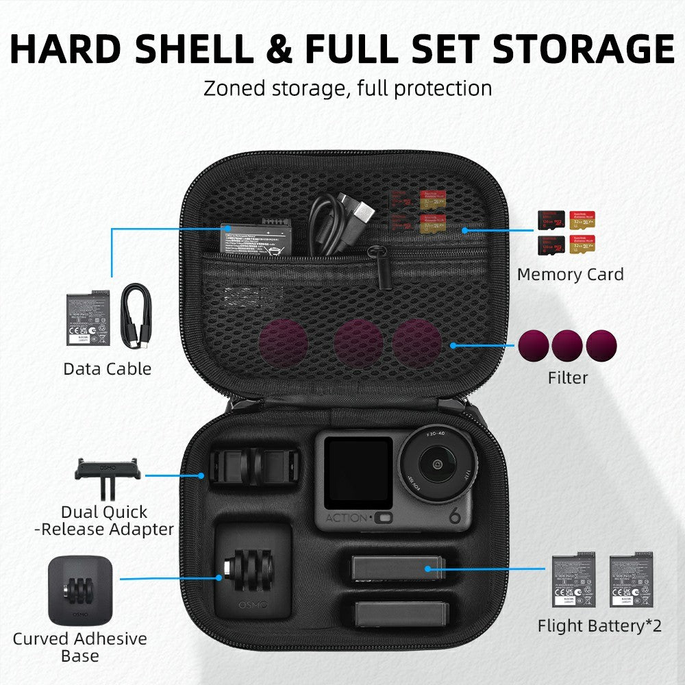 BRDRC Standard Kit Carrying Pouch for DJI Osmo Action 6  /  5 Pro  /  4 Hard Shell Case Shockproof Storage Bag with Wrist Strap & Carabiner