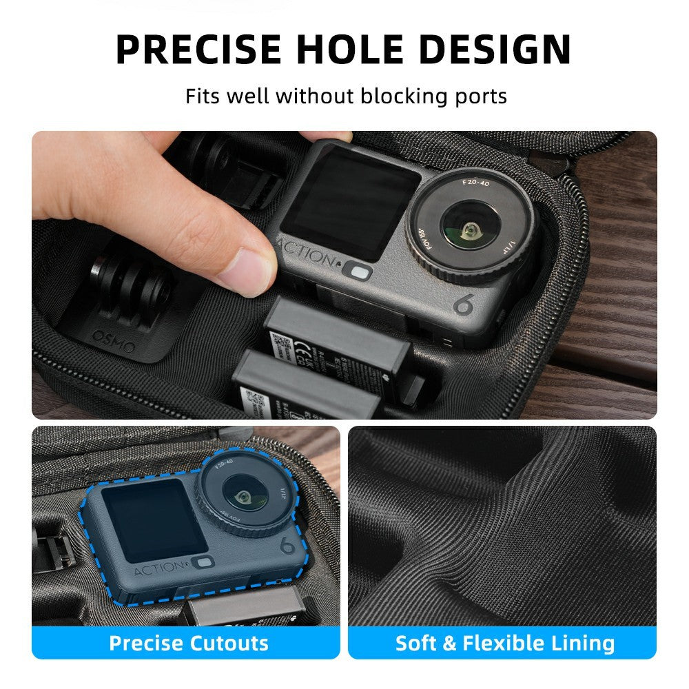 BRDRC Standard Kit Carrying Pouch for DJI Osmo Action 6  /  5 Pro  /  4 Hard Shell Case Shockproof Storage Bag with Wrist Strap & Carabiner
