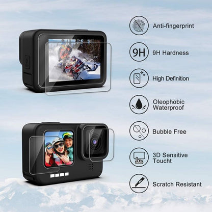 2 Sets Tempered Glass Film for GoPro Hero 9 / 10 / 11 / 12 Action Camera + Silicone Case