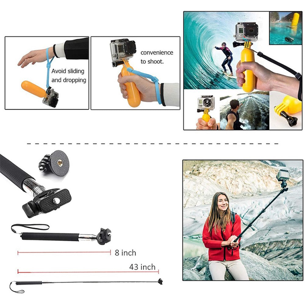 Universal 10-in-1 Sports Camera Accessories Kit for GoPro Hero 5 / 6 / 7 / 9 / 10 / 11 / 12 / 13 / DJI