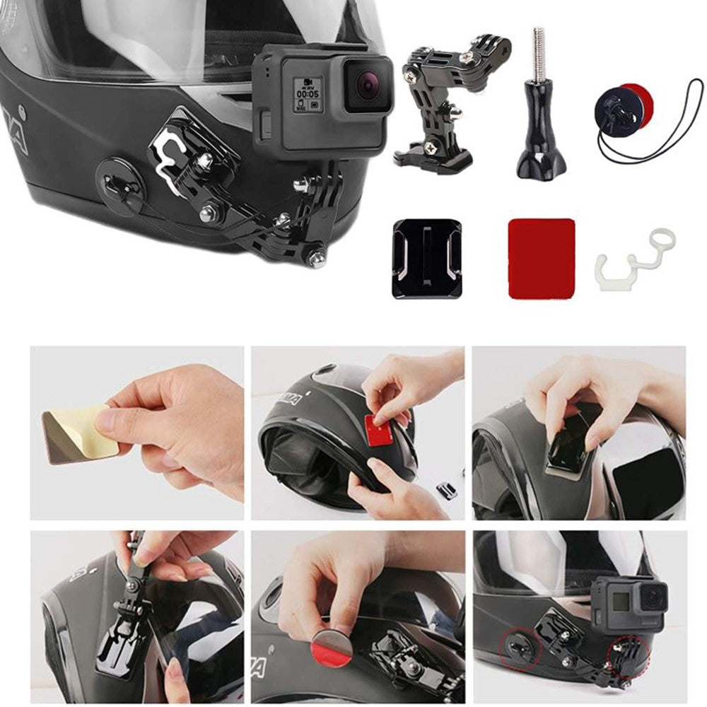 For GoPro Hero 9 / 10 / 11 / 12 / 13 Motorcycle Bicycle Helmet Mount Kit, 34-Piece Set Compatible with Sjcam, Xiaoyi, DJI