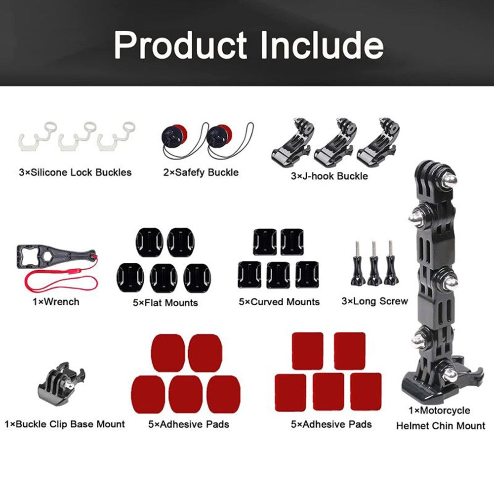 For GoPro Hero 9 / 10 / 11 / 12 / 13 Motorcycle Bicycle Helmet Mount Kit, 34-Piece Set Compatible with Sjcam, Xiaoyi, DJI