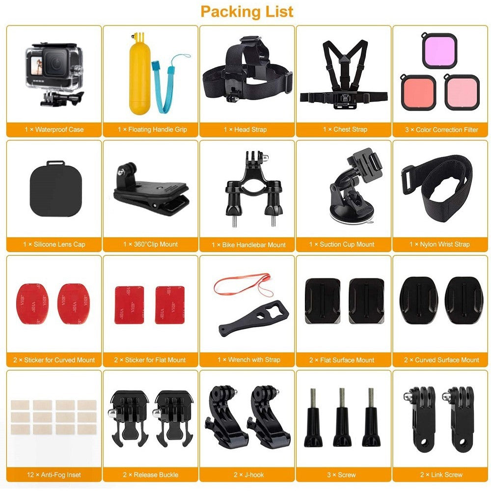 42-in-1 Accessories for GoPro Hero 9 / 10 / 11 / 12 Action Camera Chest Strap 60m Waterproof Case Lens Filter Set
